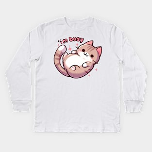 Kawaii Im busy cat Kids Long Sleeve T-Shirt